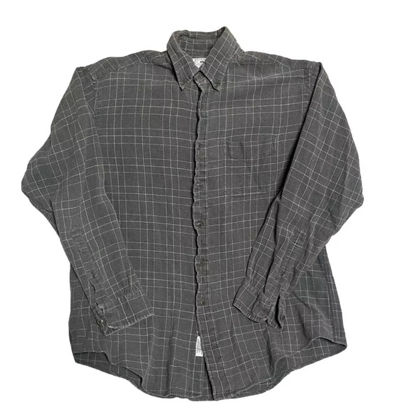 VINTAGE Brooks Brothers Shirt Mens Large L Gray Plaid Flannel Long Sleeve Italy - Picture 1 of 5